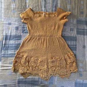 L Love Yellow Short Sleeve Floral Mini Dress Sz L